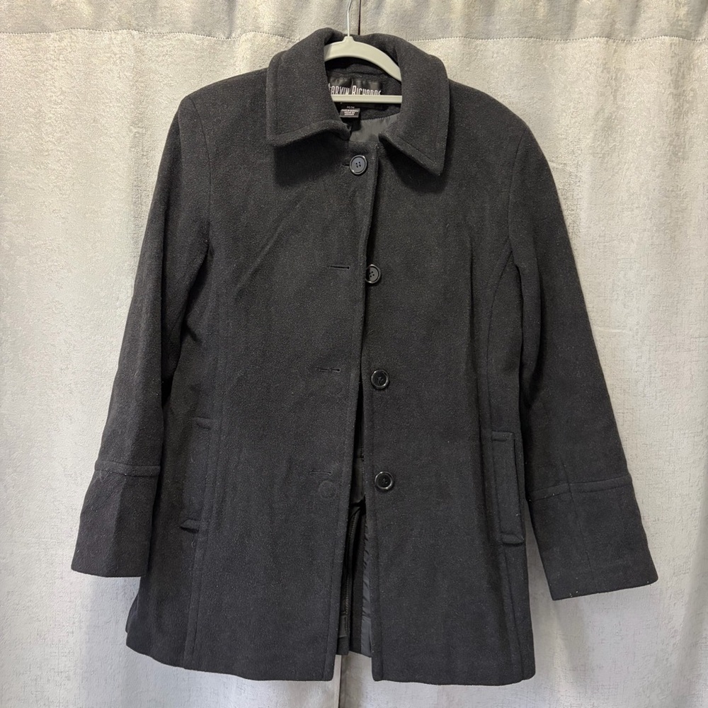 Marvin Richards Women's Black Wool-Blend Pea Coat M